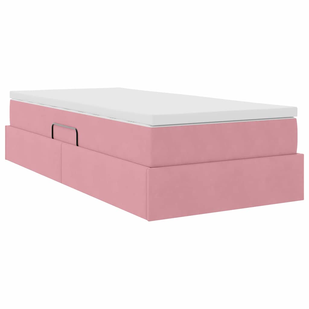 Lit avec rangement et matelas Rose 90 x 190 cm Velours