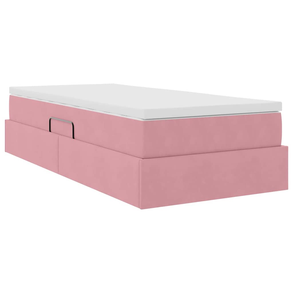 Lit avec rangement et matelas Rose 90 x 190 cm Velours
