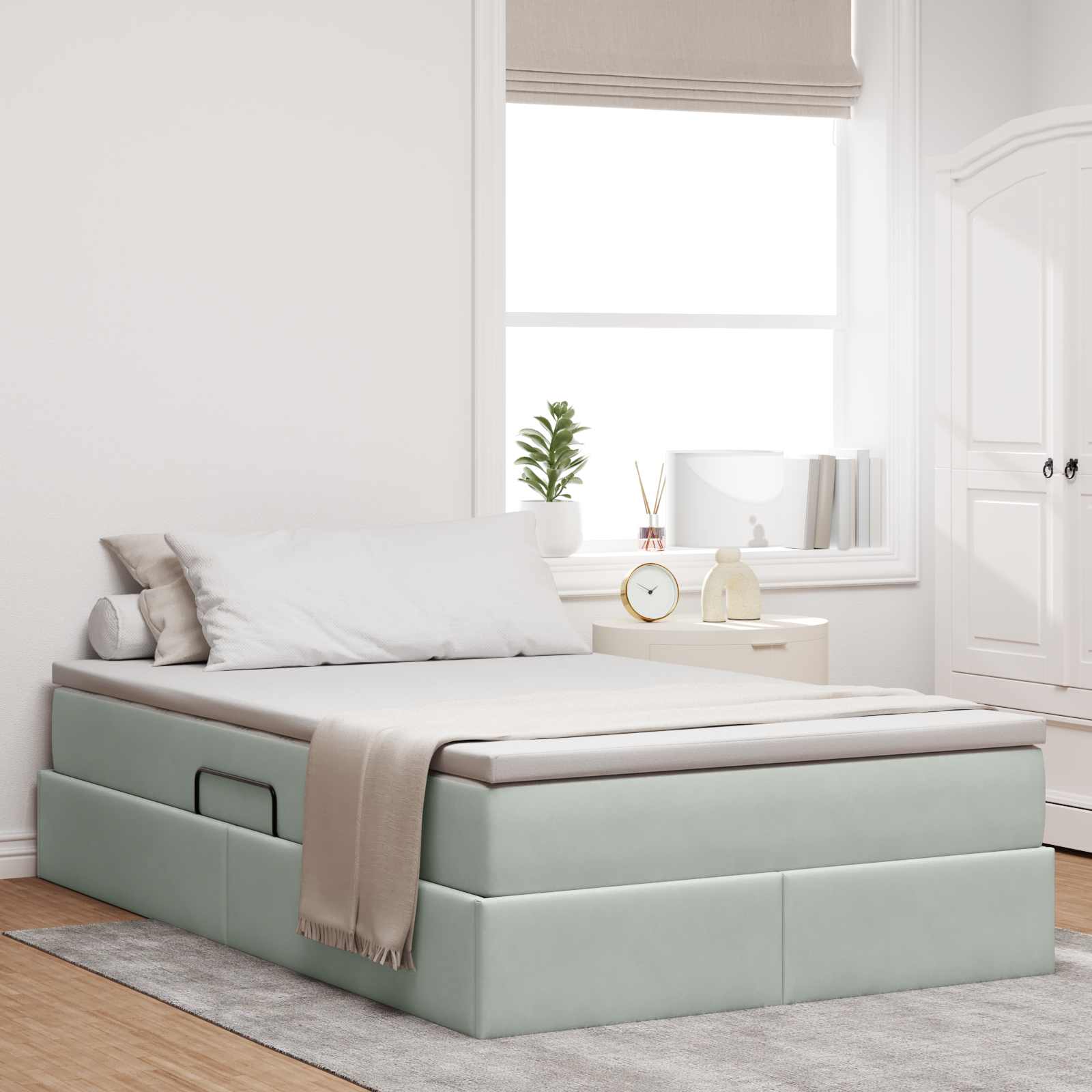 Lit avec rangement et matelas Gris clair 120 x 190 cm Velours - XIOS