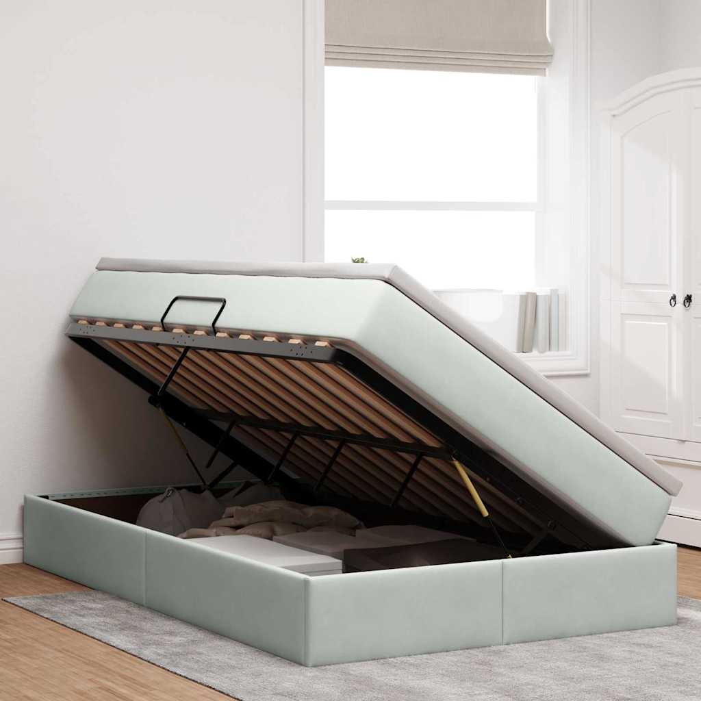 Lit avec rangement et matelas Gris clair 120 x 200 cm Velours - XIOS