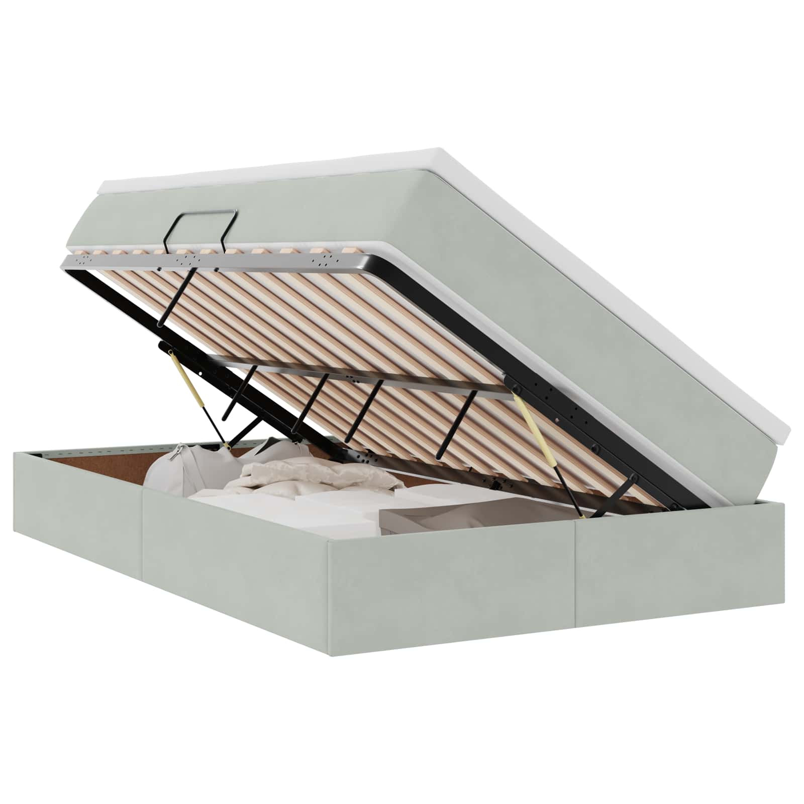 Lit avec rangement et matelas Gris clair 120 x 200 cm Velours - XIOS