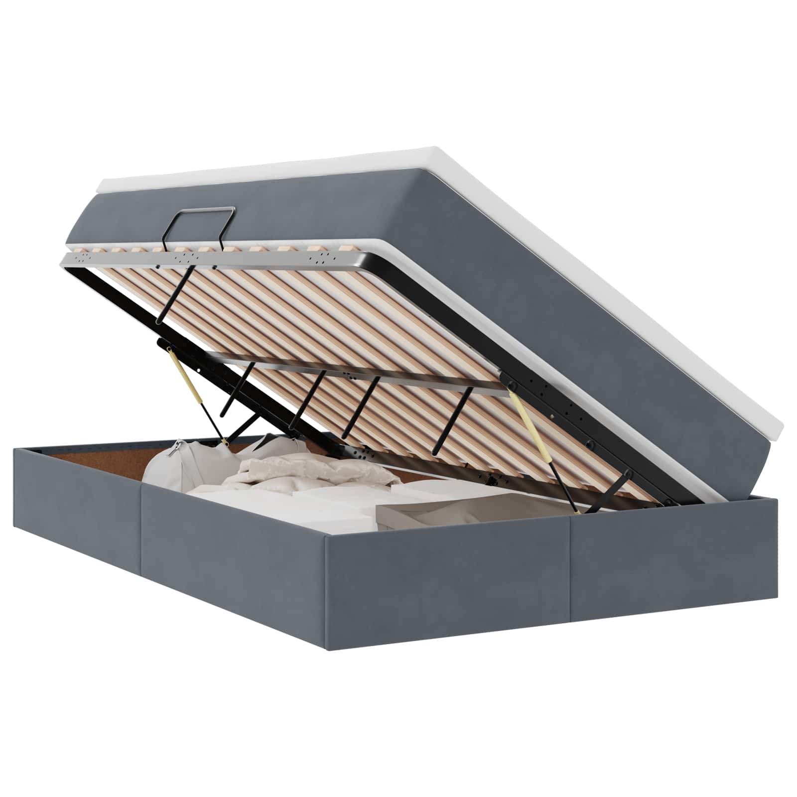 Lit avec rangement et matelas Gris foncé 120 x 200 cm Velours - XIOS