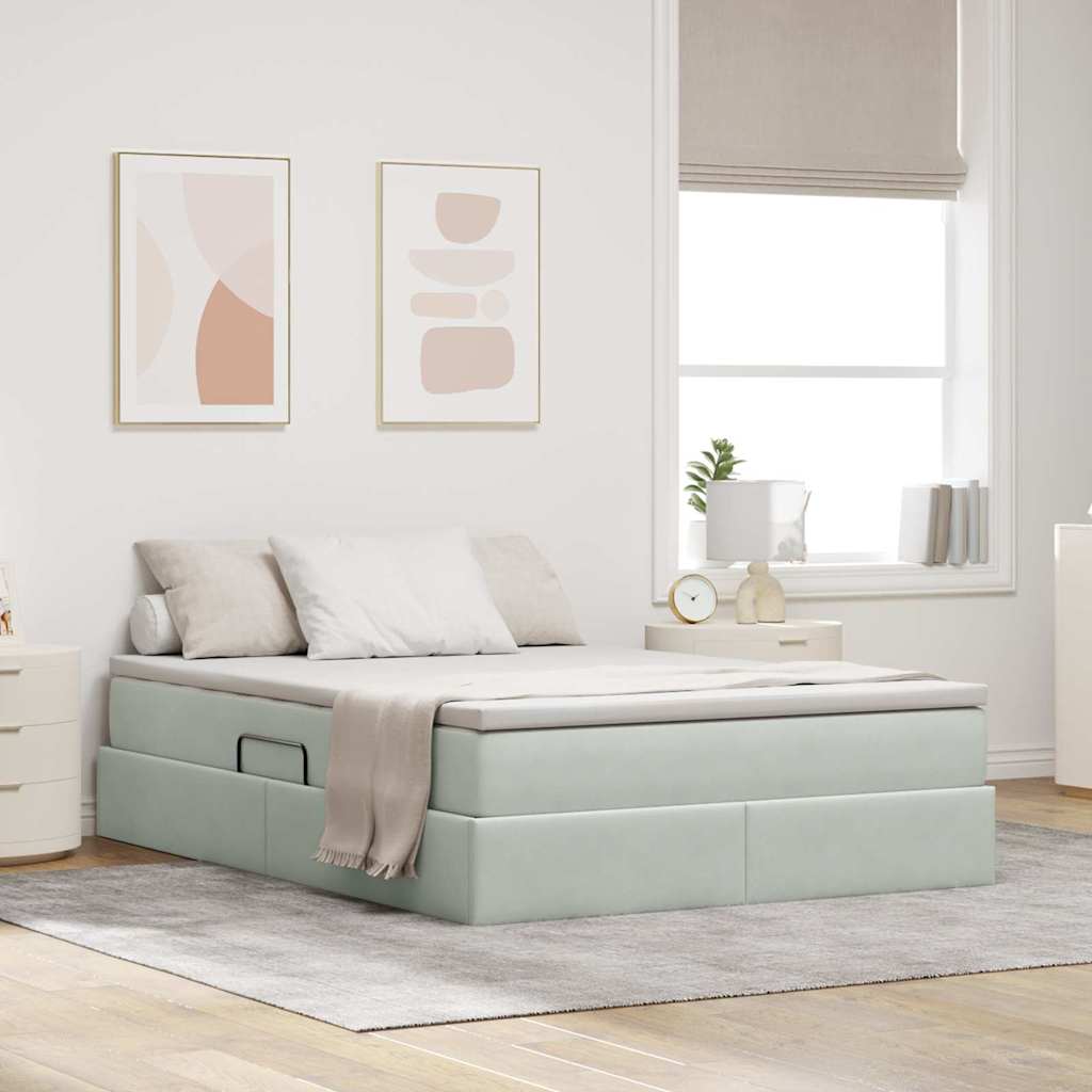 Lit avec rangement et matelas Gris clair 140 x 190 cm Velours - XIOS