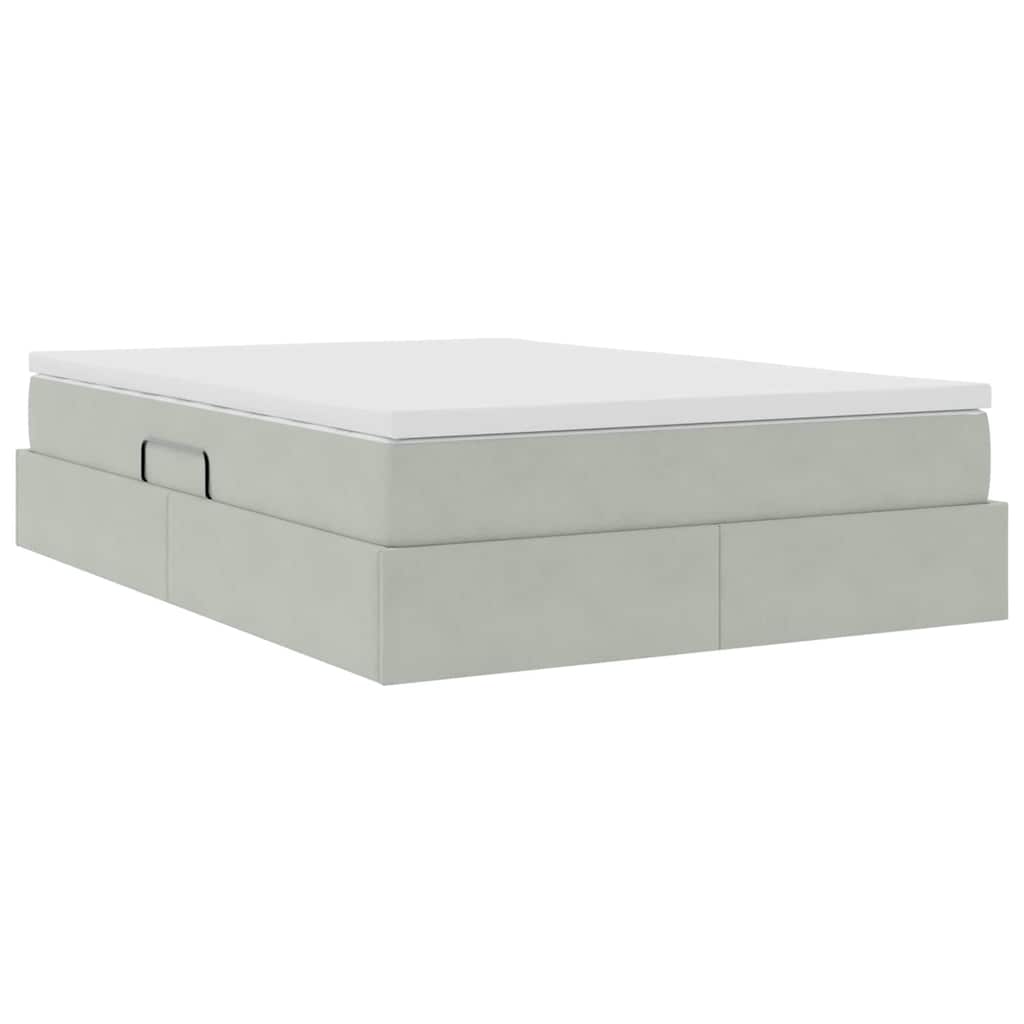 Lit avec rangement et matelas Gris clair 140 x 190 cm Velours - XIOS
