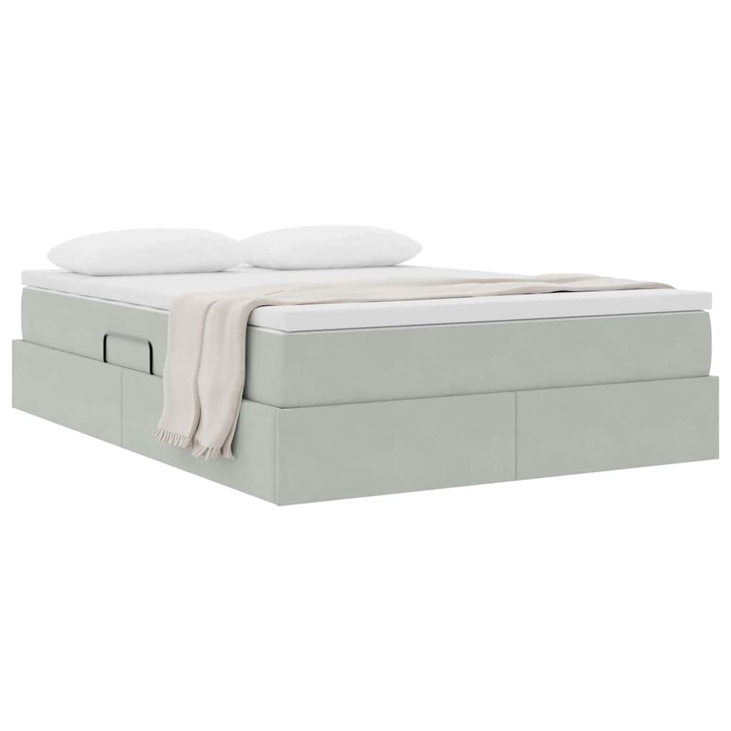 Lit avec rangement et matelas Gris clair 140 x 190 cm Velours - XIOS