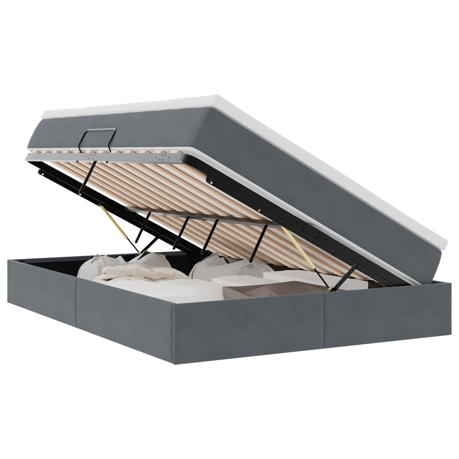 Lit avec rangement et matelas Gris foncé 140 x 190 cm Velours - XIOS
