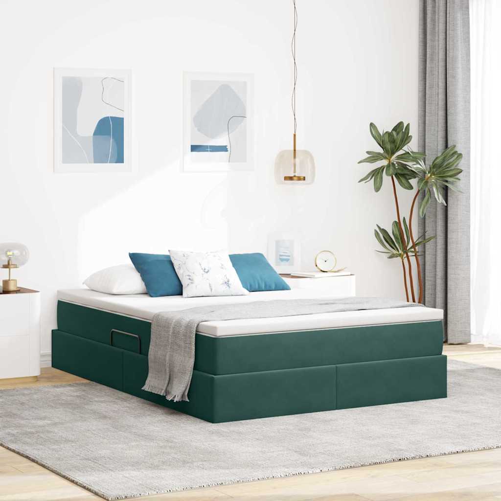 Lit avec rangement et matelas Vert foncé 140 x 190 cm Velours - XIOS