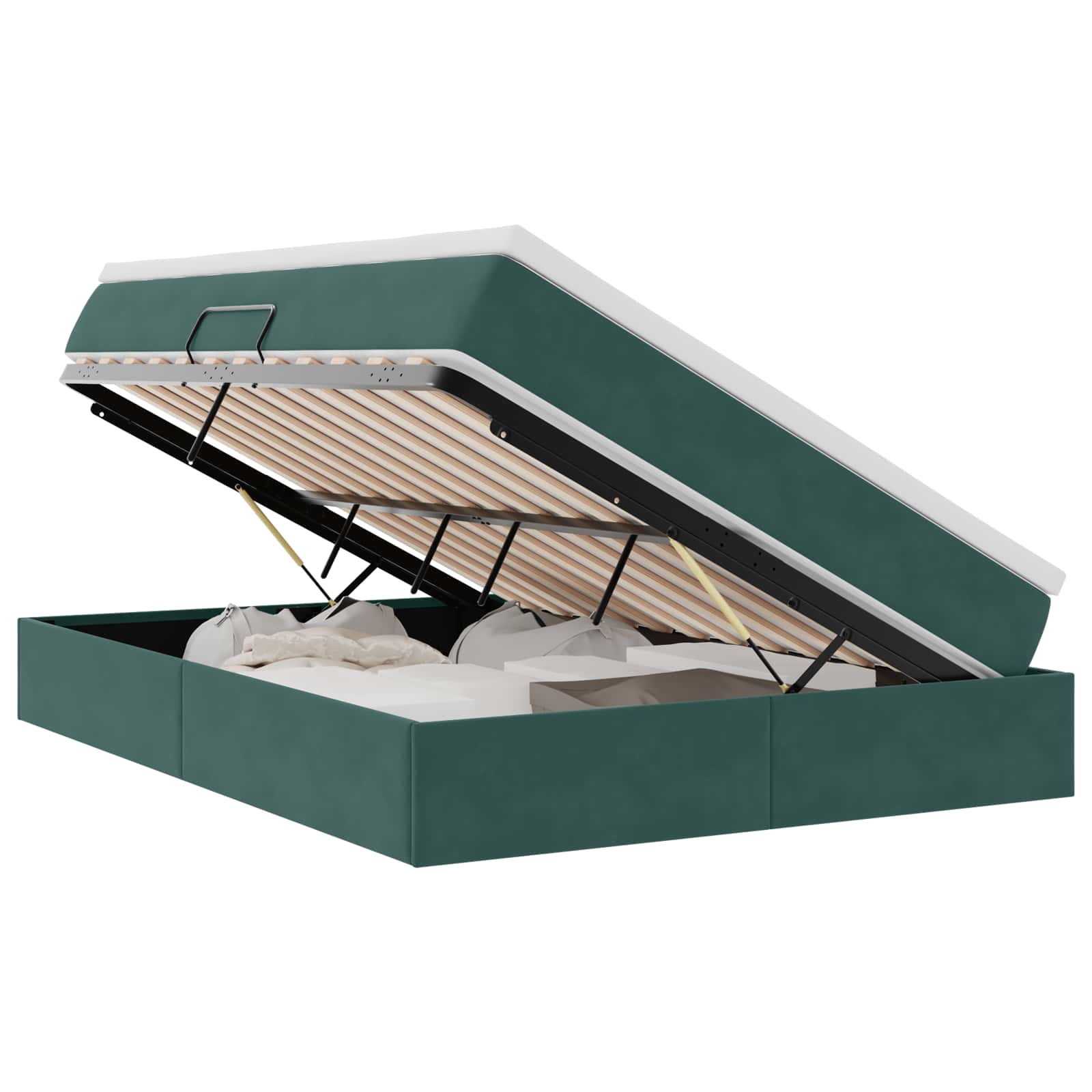 Lit avec rangement et matelas Vert foncé 140 x 190 cm Velours - XIOS