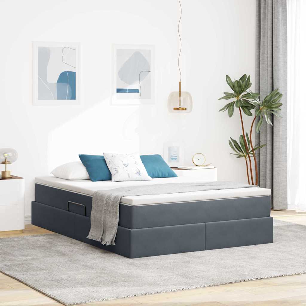 Lit avec rangement et matelas Gris foncé 140 x 200 cm Velours - XIOS