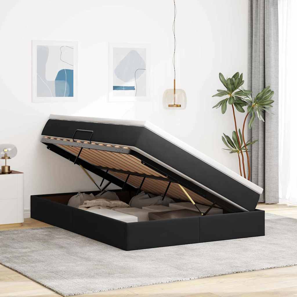 Lit avec rangement et matelas Noir 140 x 200 cm Velours - XIOS