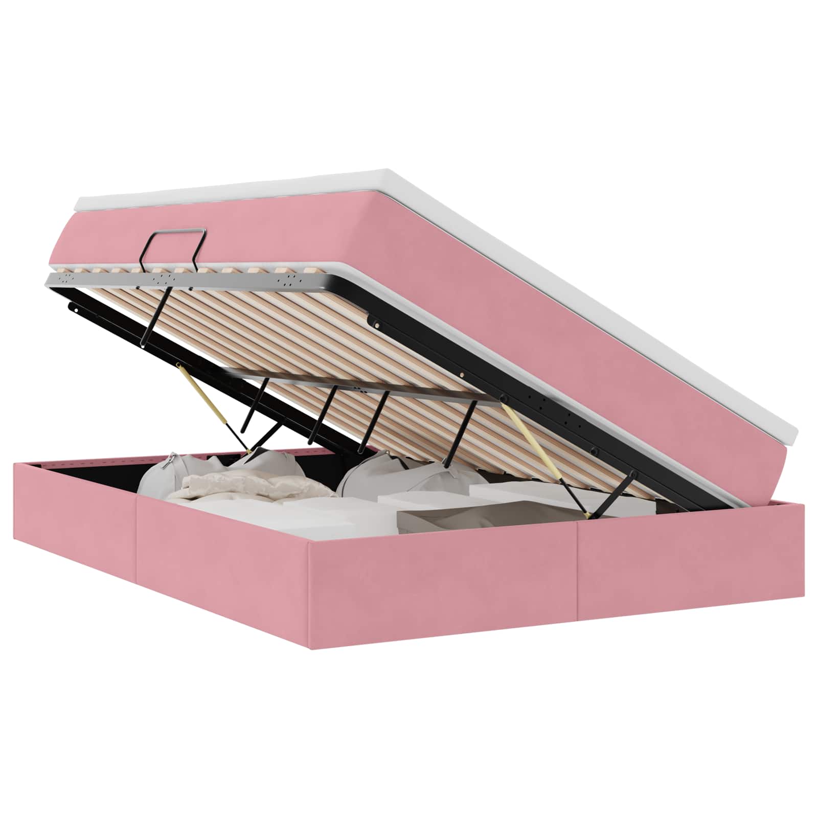 Lit avec rangement et matelas Rose 140 x 200 cm Velours - XIOS