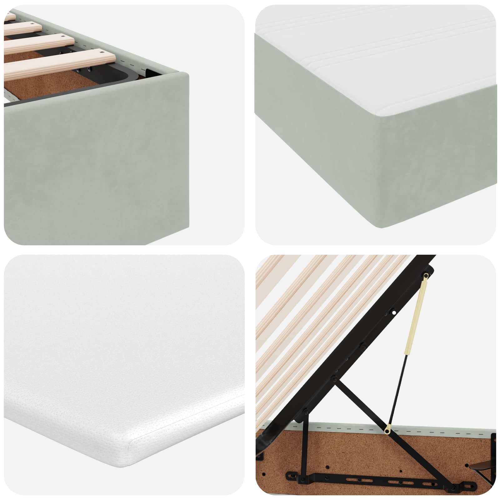 Lit avec rangement et matelas Gris clair 160 x 200 cm Velours - XIOS