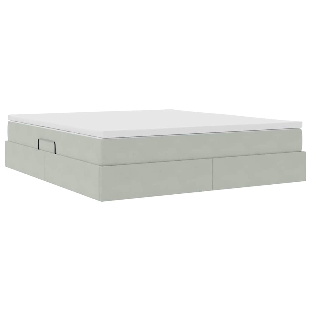 Lit avec rangement et matelas Gris clair 160 x 200 cm Velours - XIOS