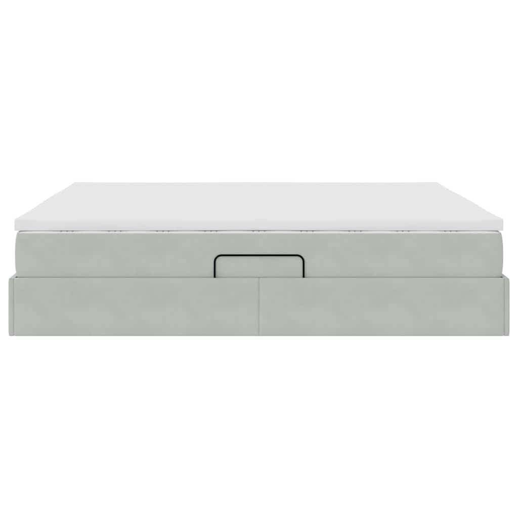 Lit avec rangement et matelas Gris clair 160 x 200 cm Velours - XIOS
