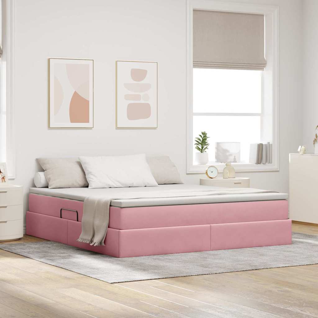 Lit avec rangement et matelas Rose 160 x 200 cm Velours - XIOS