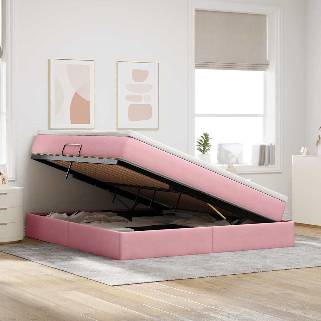 Lit avec rangement et matelas Rose 160 x 200 cm Velours - XIOS