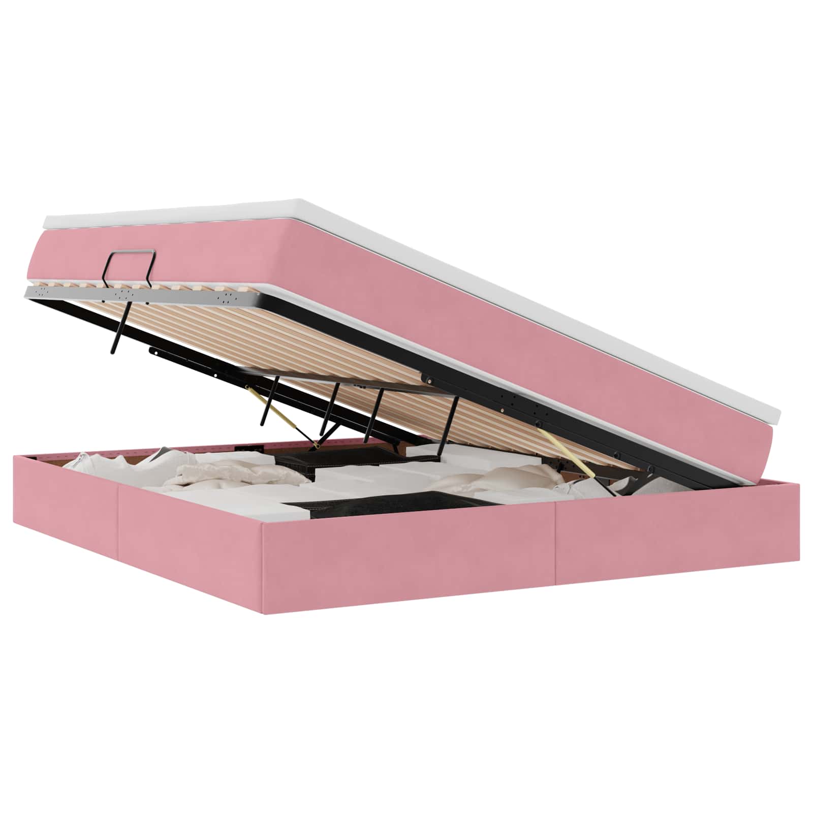 Lit avec rangement et matelas Rose 160 x 200 cm Velours - XIOS