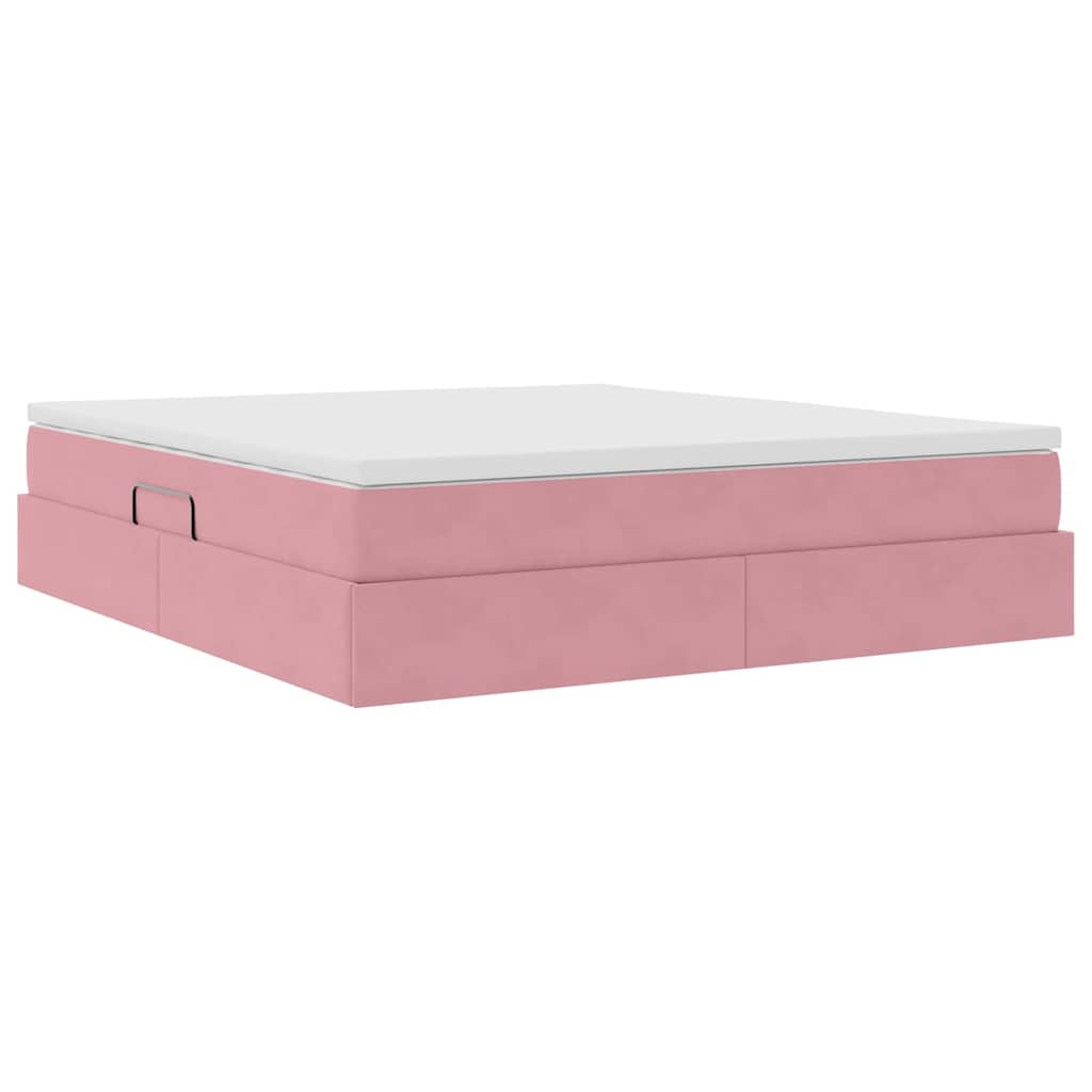 Lit avec rangement et matelas Rose 160 x 200 cm Velours - XIOS
