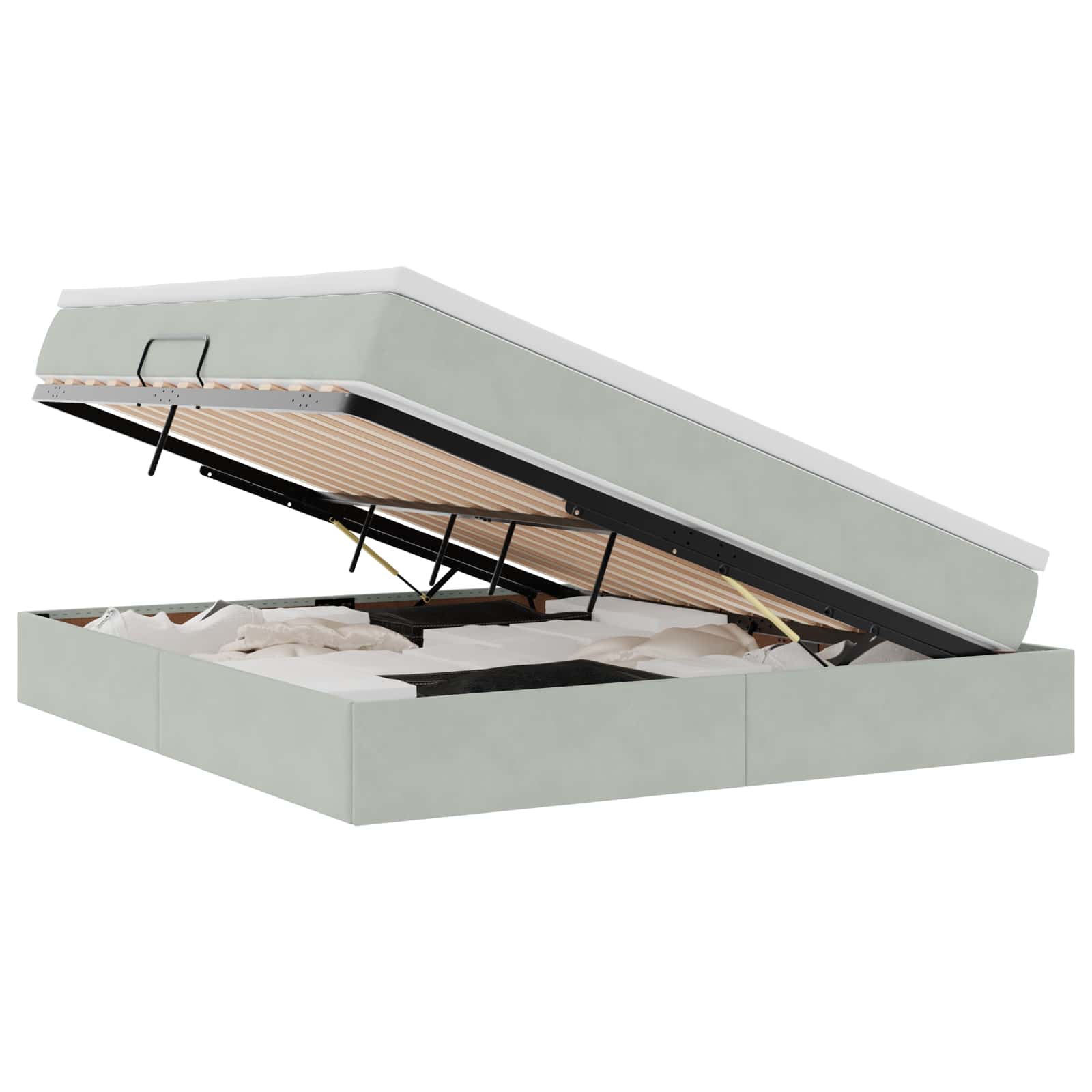 Lit avec rangement et matelas Gris clair 180 x 200 cm Velours - XIOS