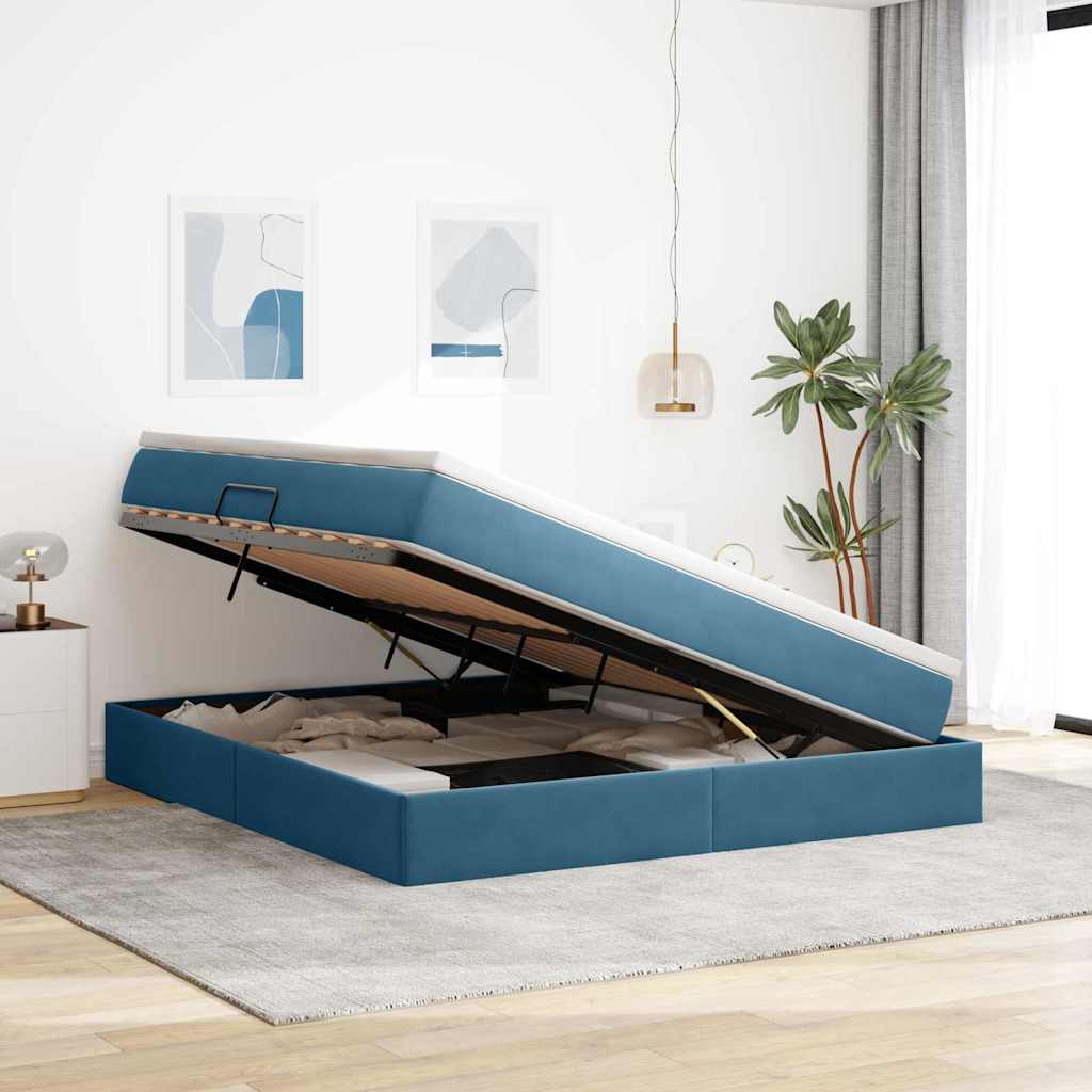 Lit avec rangement et matelas Bleu foncé 180 x 200 cm Velours - XIOS
