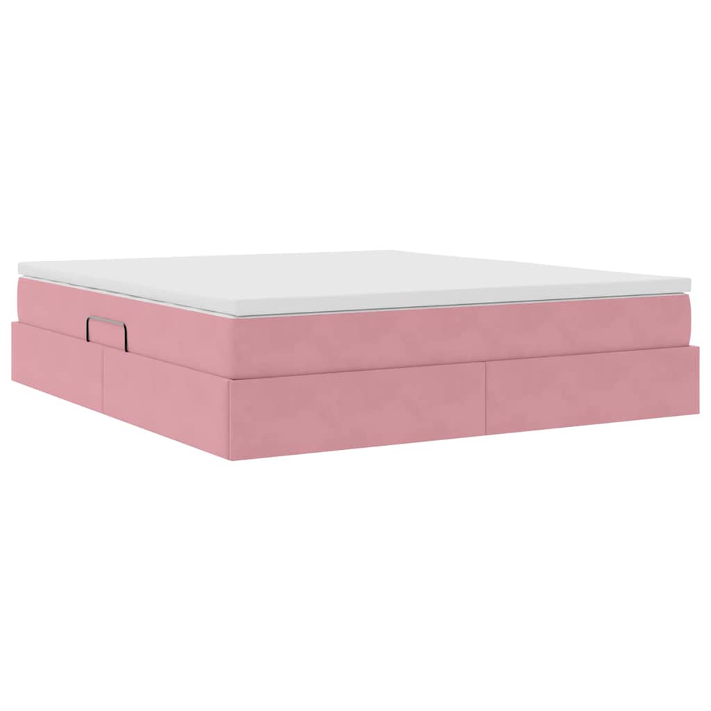 Lit avec rangement et matelas Rose 180 x 200 cm Velours - XIOS