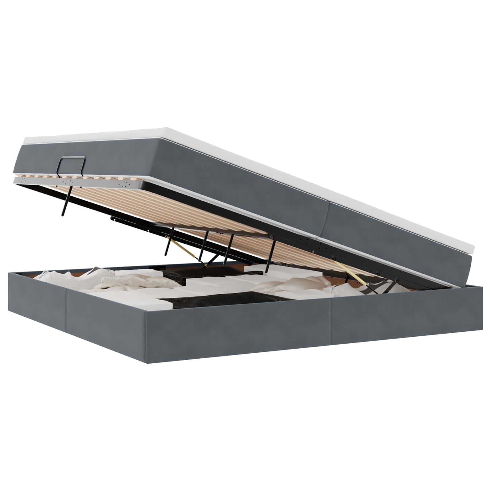 Lit avec rangement et matelas Gris foncé 200 x 200 cm Velours - XIOS