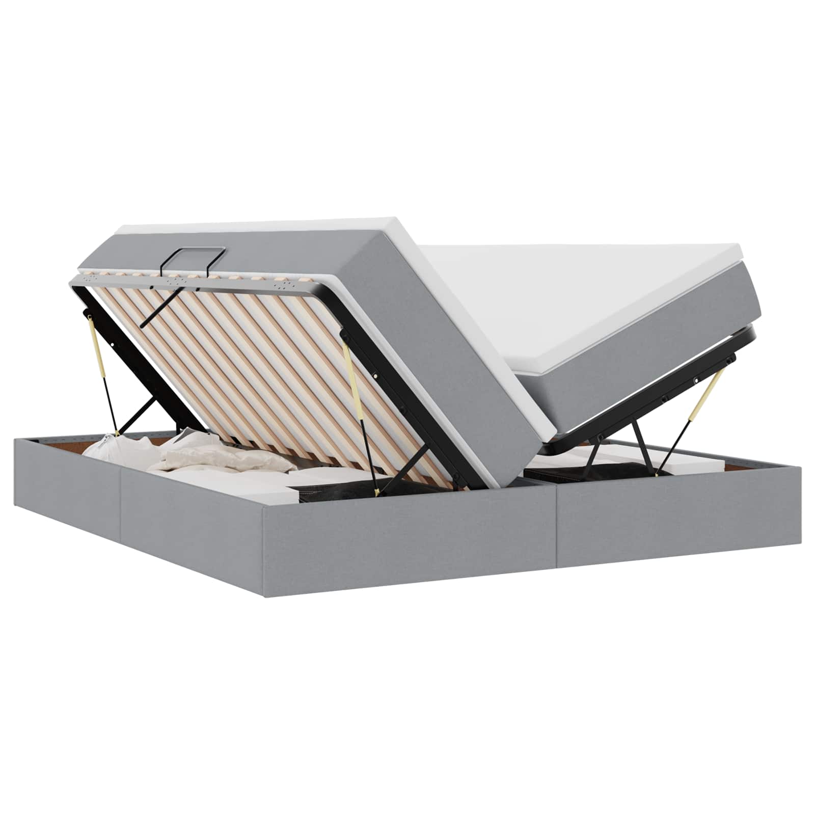 Lit avec rangement et matelas Gris clair 200 x 200 cm Polyester - XIOS