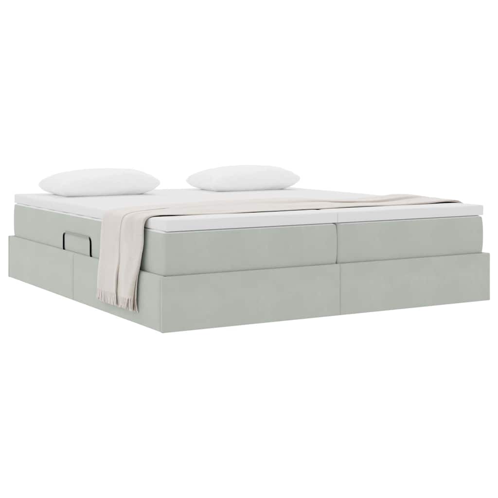 Lit avec rangement et matelas Gris clair 180 x 200 cm Velours - XIOS