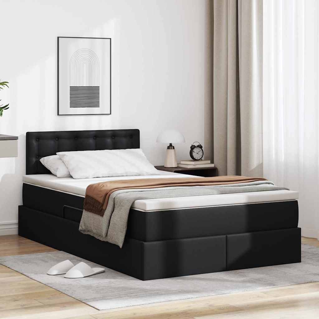 Lit avec rangement et matelas Noir 120 x 190 cm Simili cuir - XIOS
