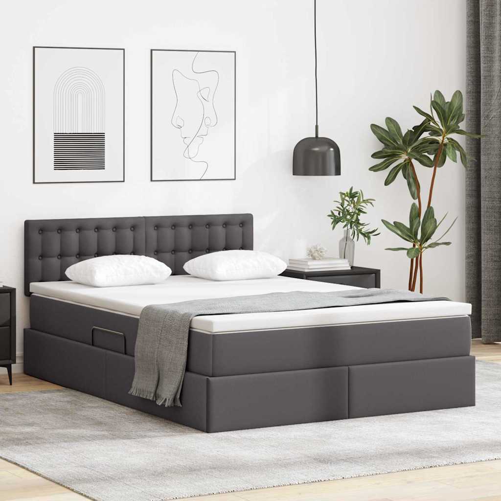 Lit avec rangement et matelas Gris 140 x 190 cm Simili cuir - XIOS