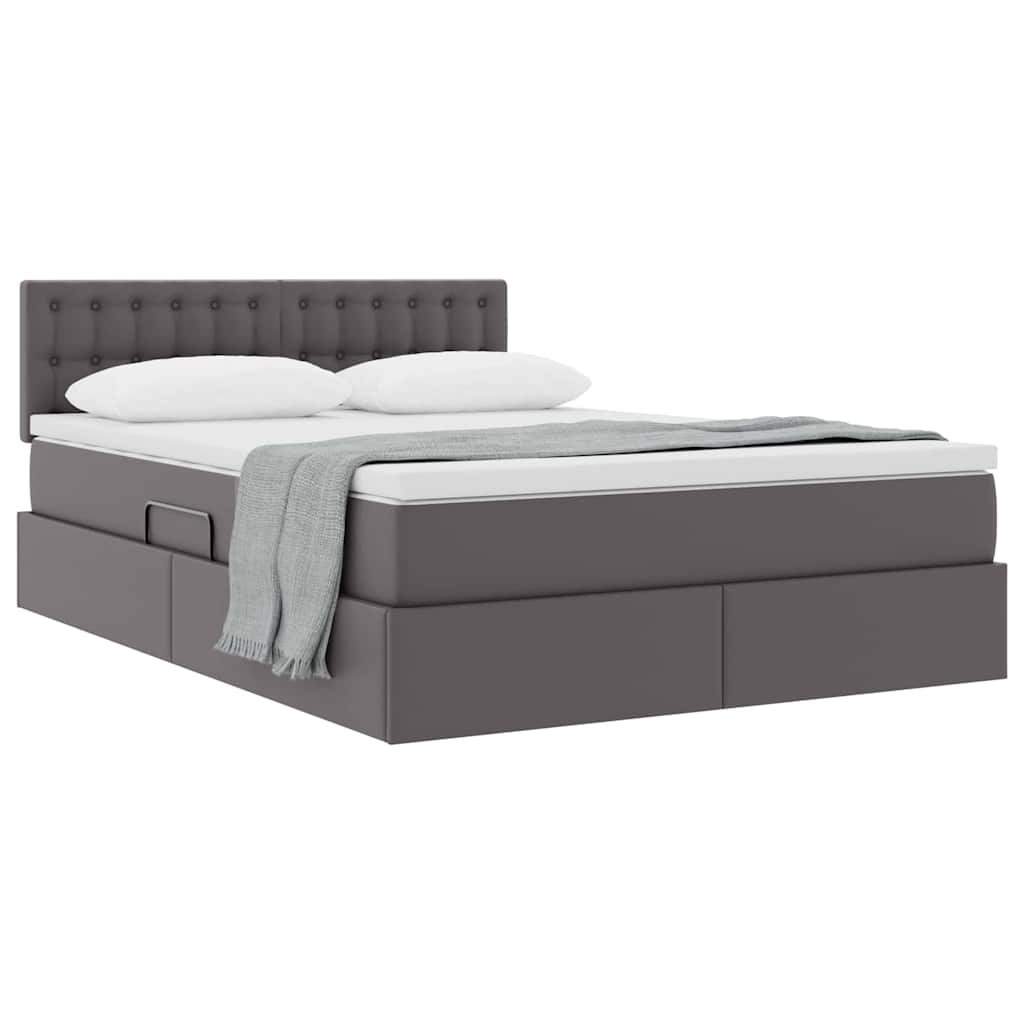 Lit avec rangement et matelas Gris 140 x 190 cm Simili cuir - XIOS