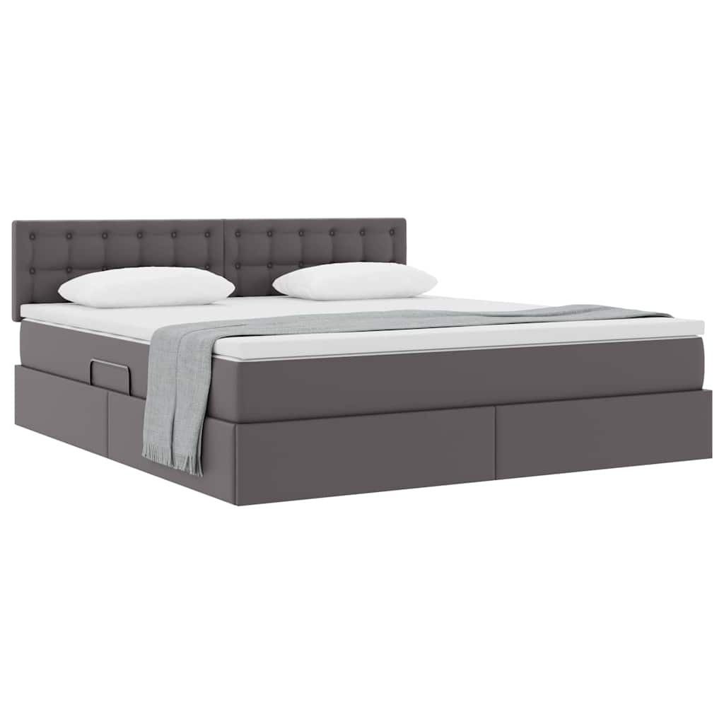 Lit avec rangement et matelas Gris 160 x 200 cm Simili cuir - XIOS