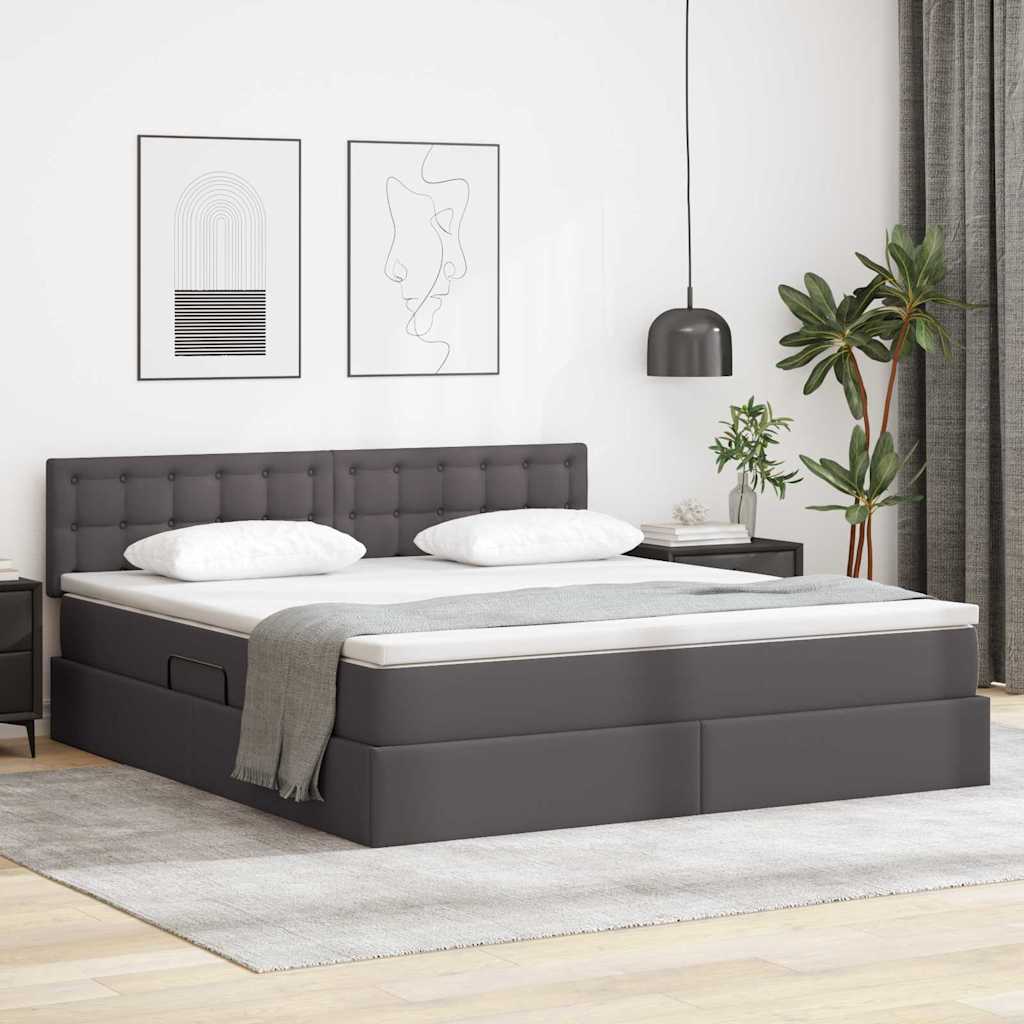 Lit avec rangement et matelas Gris 180 x 200 cm Simili cuir - XIOS