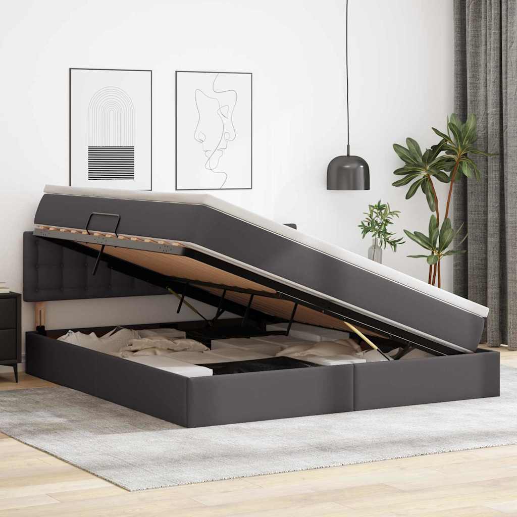Lit avec rangement et matelas Gris 180 x 200 cm Simili cuir - XIOS