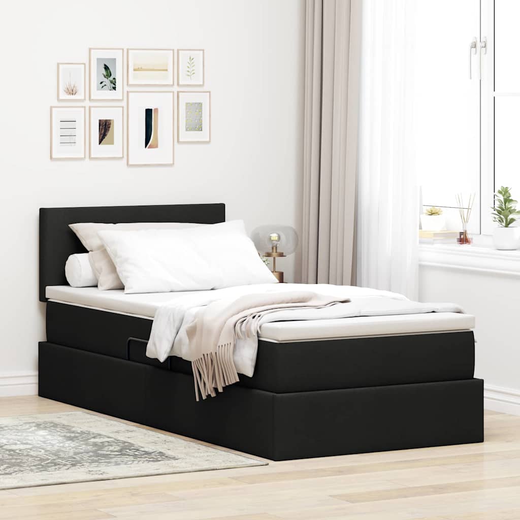 Lit avec rangement et matelas avec matelas Noir 90 x 190 cm - XIOS