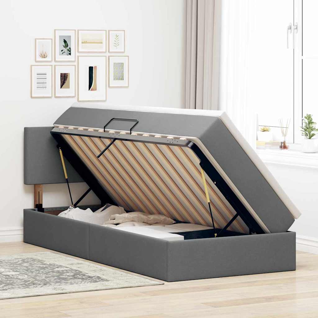 Lit avec rangement et matelas Gris foncé 100 x 200 cm - XIOS