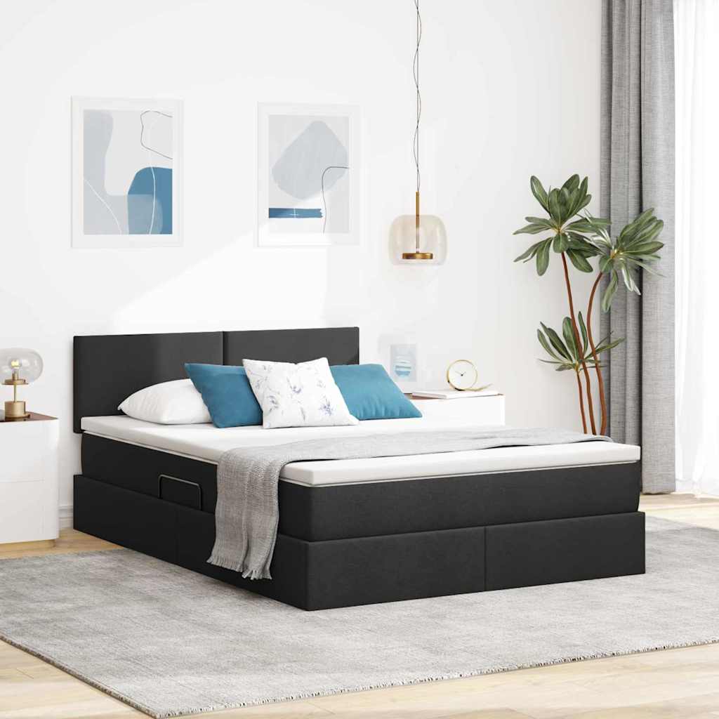 Lit avec rangement et matelas avec matelas Noir 140 x 190 cm - XIOS