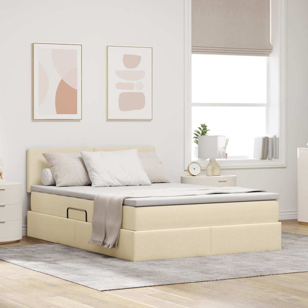 Lit avec rangement et matelas avec matelas Crème 140 x 190 cm - XIOS