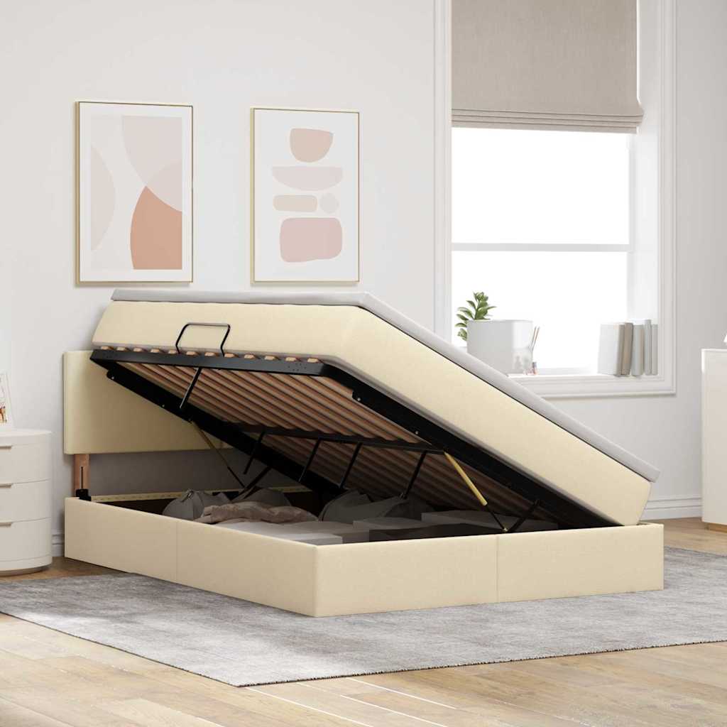 Lit avec rangement et matelas avec matelas Crème 140 x 190 cm - XIOS