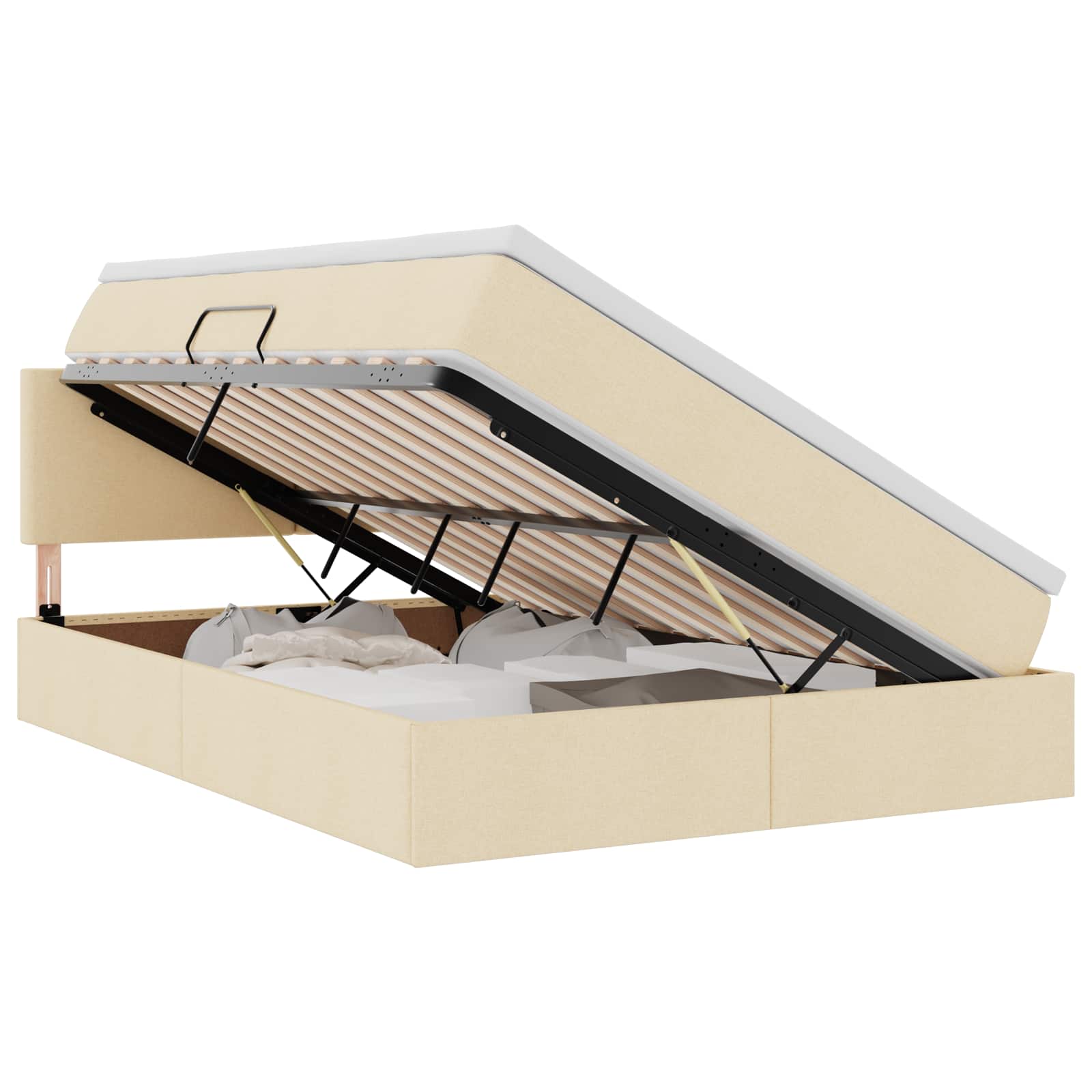Lit avec rangement et matelas avec matelas Crème 140 x 190 cm - XIOS