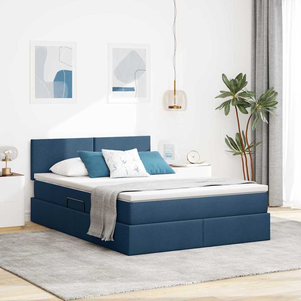 Lit avec rangement et matelas avec matelas Bleu 140 x 190 cm - XIOS
