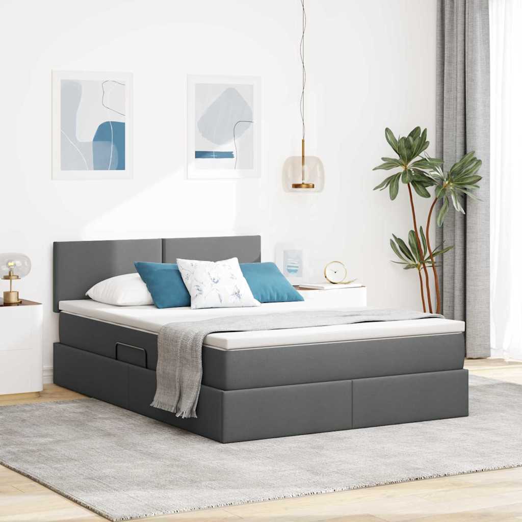 Lit avec rangement et matelas Gris foncé 140 x 200 cm - XIOS