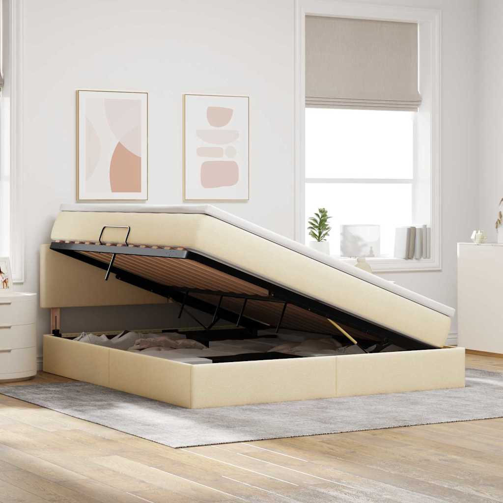 Lit avec rangement et matelas avec matelas Crème 160 x 200 cm - XIOS