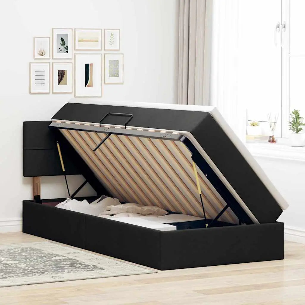 Lit avec rangement et matelas Noir 90 x 200 cm Velours - XIOS
