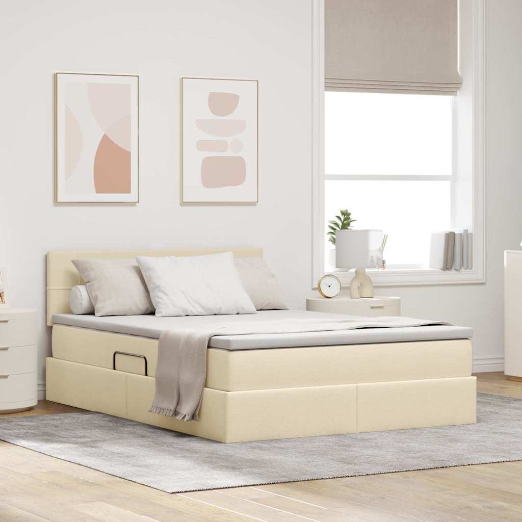 Lit avec rangement et matelas avec matelas Crème 140 x 190 cm - XIOS