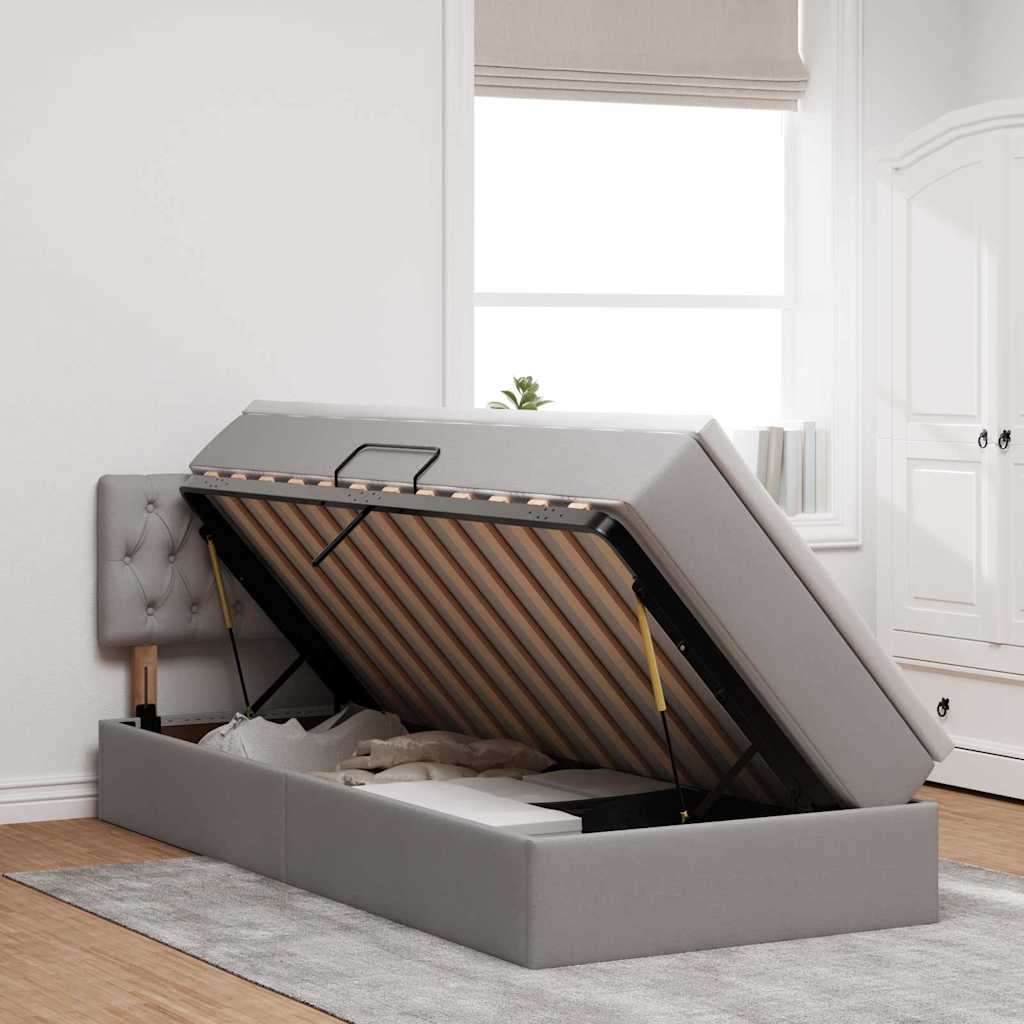 Lit avec rangement et matelas Taupe 90 x 200 cm Velours - XIOS
