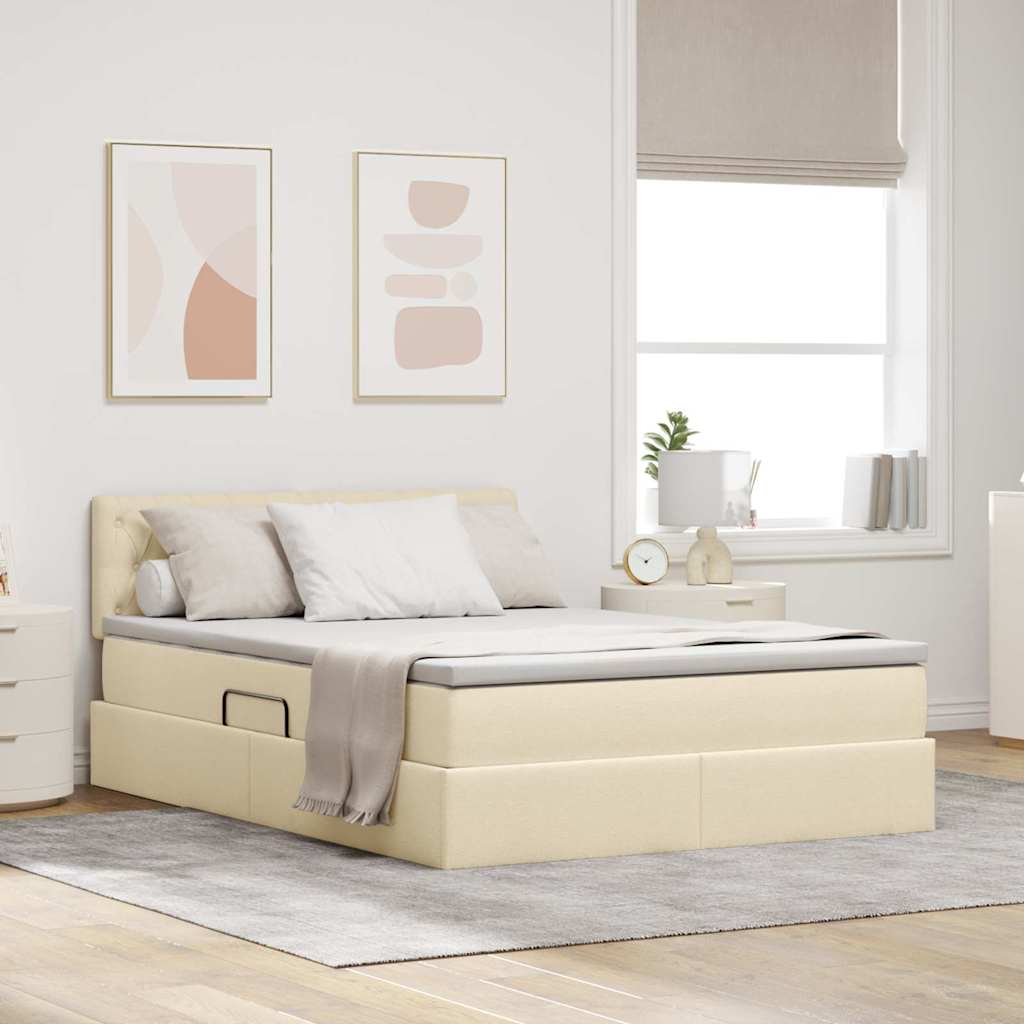 Lit avec rangement et matelas avec matelas Crème 140 x 190 cm - XIOS