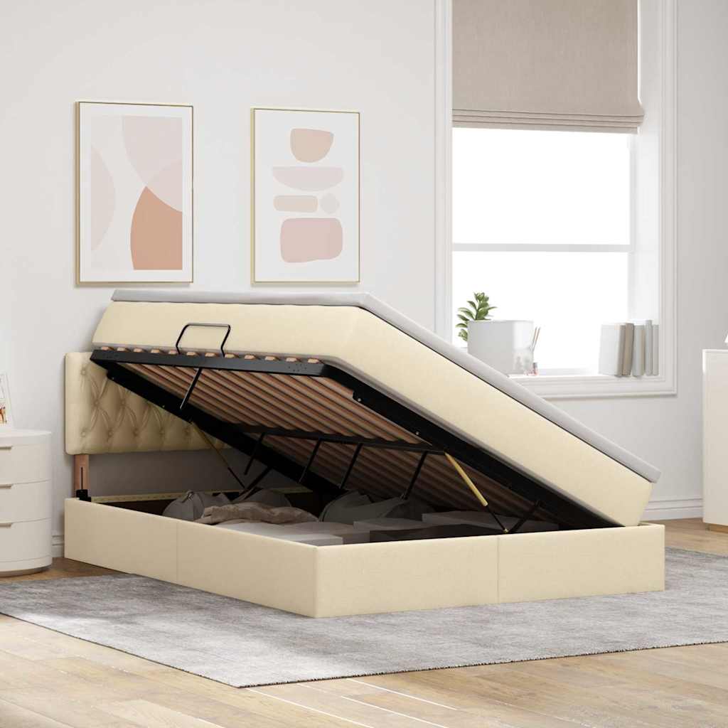 Lit avec rangement et matelas avec matelas Crème 140 x 190 cm - XIOS