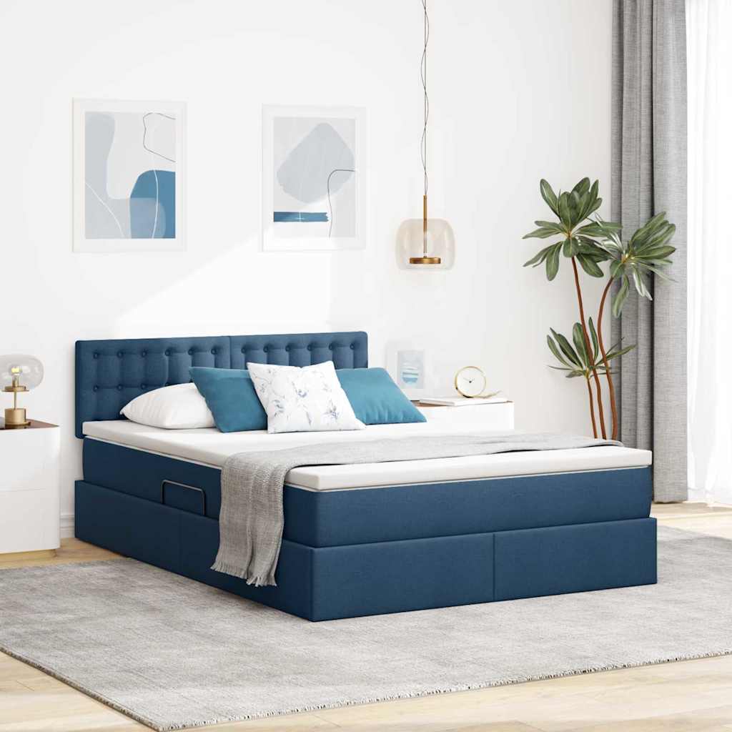Lit avec rangement et matelas avec matelas Bleu 140 x 190 cm - XIOS