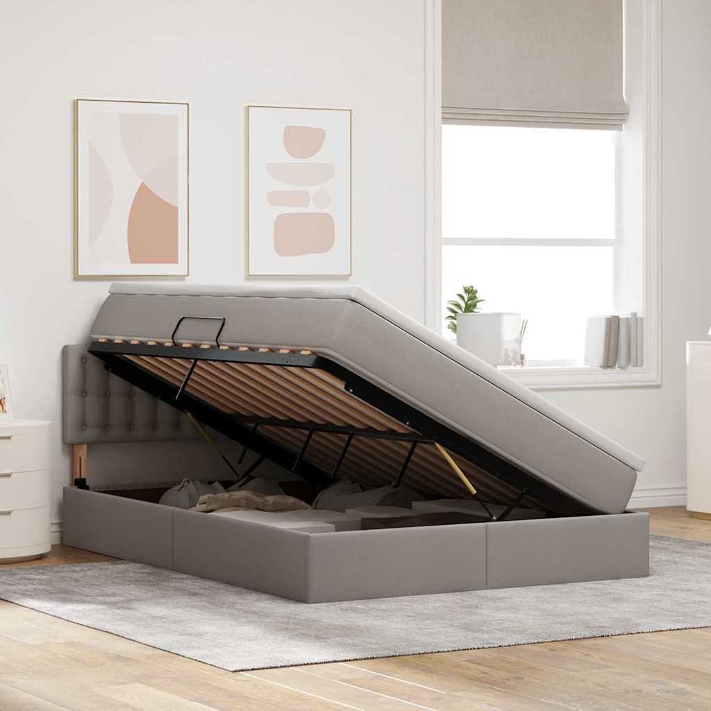 Lit avec rangement et matelas avec matelas Taupe 140 x 200 cm - XIOS